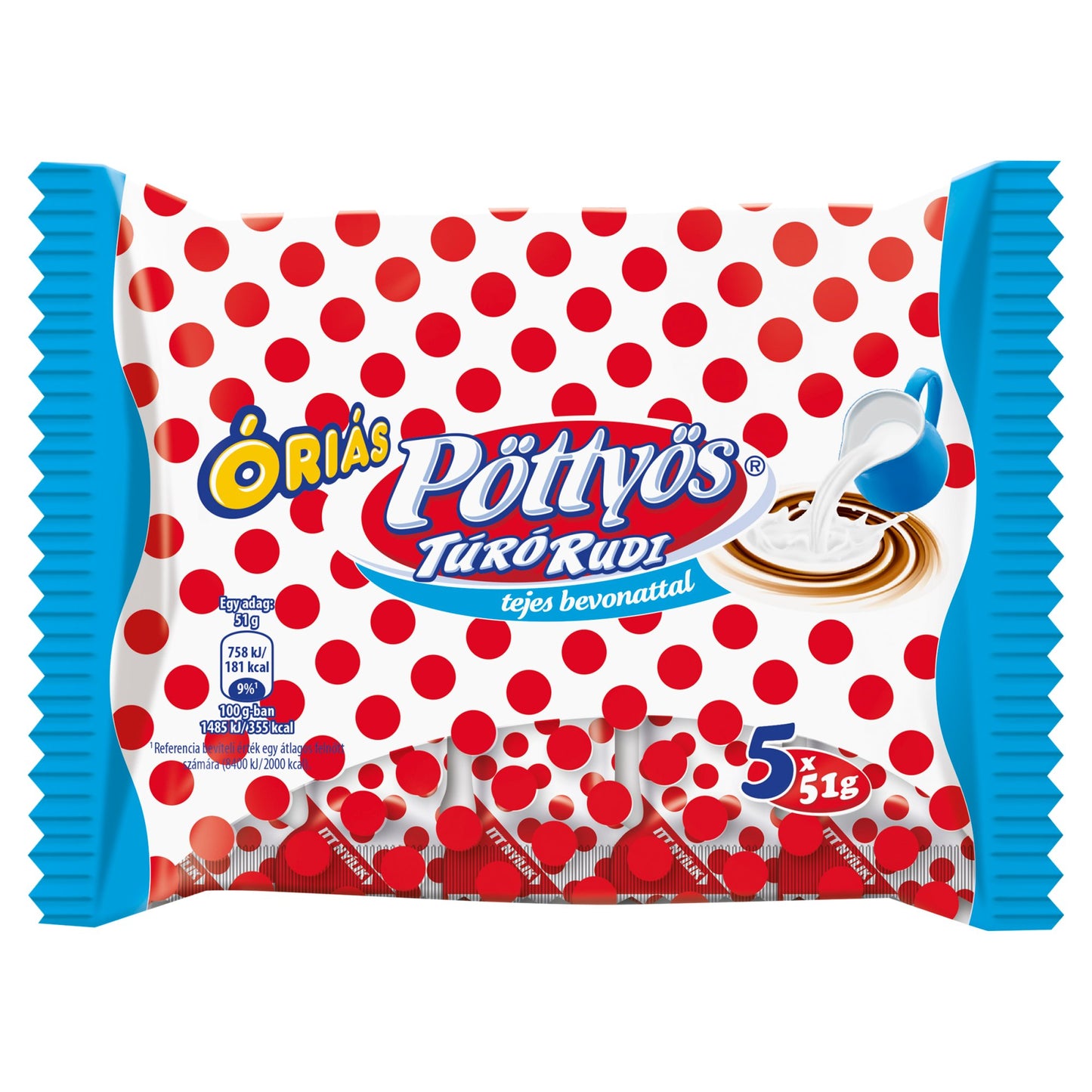 Pöttyös Óriás Túró Rudi natúr túródesszert tejbevonóval (5x51g)